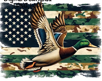 Camo American Duck PNG Duck Hunter Flag PNG Commercial Use Duck Hunting Camouflage Duck Hunter Sublimation USA Flag Patriotic Duck Hunter