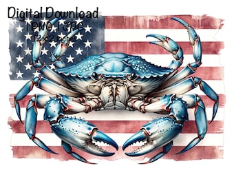 Blue Crab Flag PNG Patriotic USA Crab Flag Clipart American Crab Commercial Use Transparent Clipart Crab Flag Sublimation United States Crab
