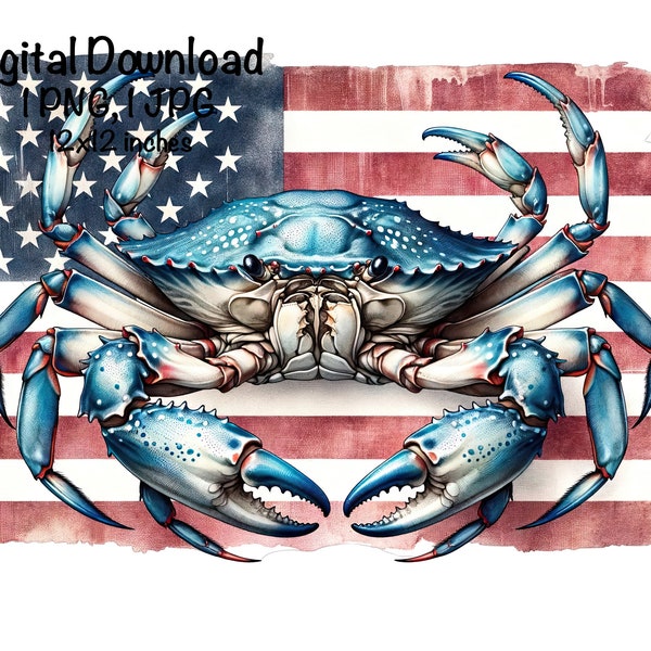 Blue Crab Flag PNG Patriotic USA Crab Flag Clipart American Crab Commercial Use Transparent Clipart Crab Flag Sublimation United States Crab