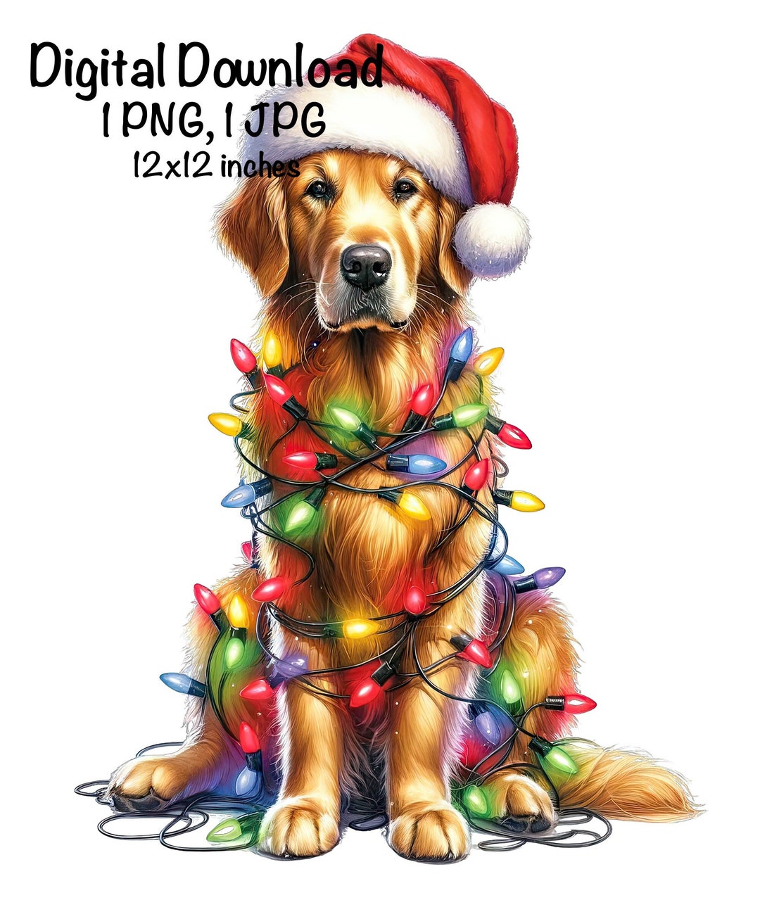 Christmas Golden Retriever Dog PNG Christmas Lights Santa Retriever ...
