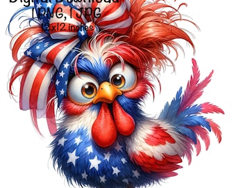 Funny US Flag Chicken PNG | Patriotic USA Chicken 4th of July Sublimation | Crazy Chicken July 4th Flag Clipart | Farm Chicken Sublimation