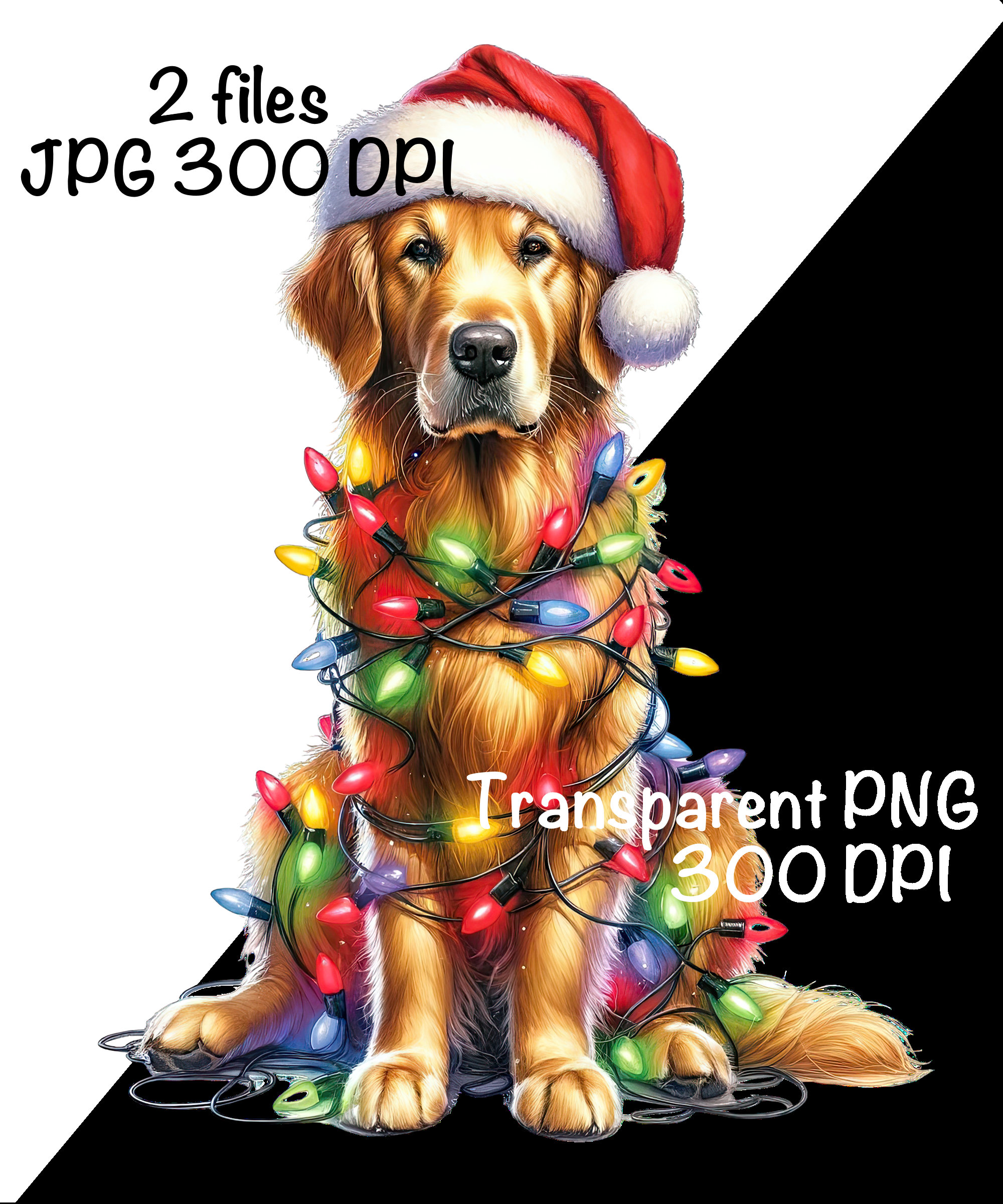 Christmas Golden Retriever Dog PNG Christmas Lights Santa Retriever ...