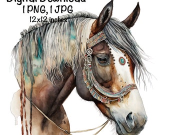 Horse Watercolor Clipart Western Aztec Horse PNG Commercial Use Western Horse Graphic Design Wild Horse Print Western Sublimation Horse PNG