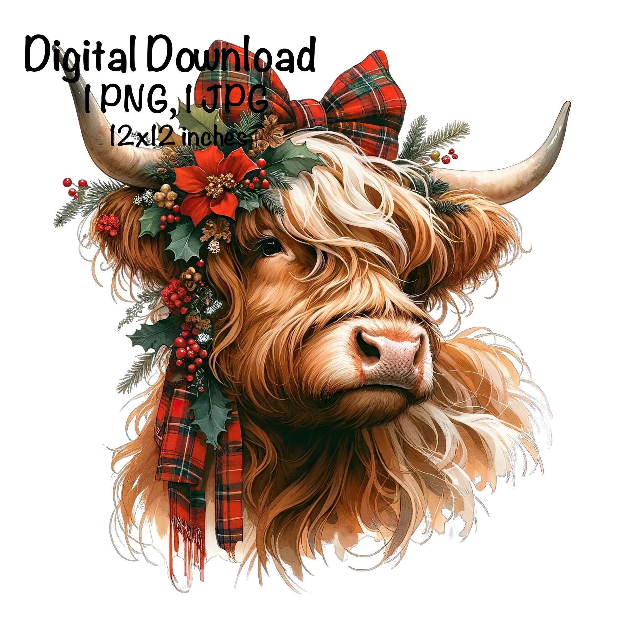Highland Cow PNG Christmas Cow Clipart Highland Cow Christmas Holiday ...