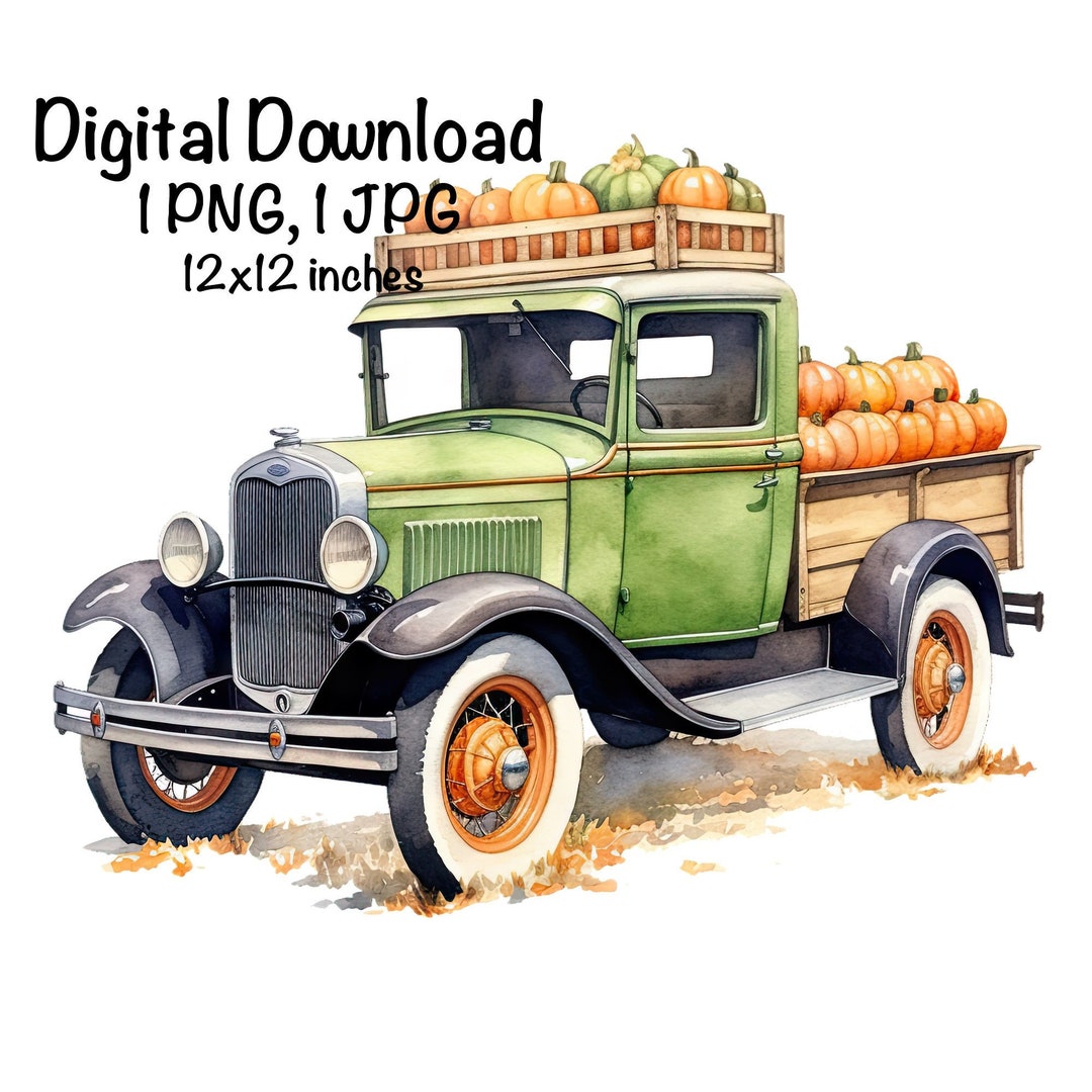 Old Retro Farm Truck Pumpkins Rustic Truck Country Sublimation Etsy