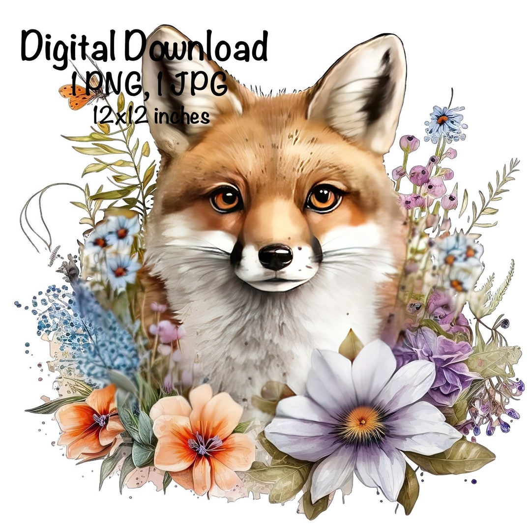 Fox, Cute Fox Clipart, Forest Animals Fox PNG, Fox and Spring Flowers