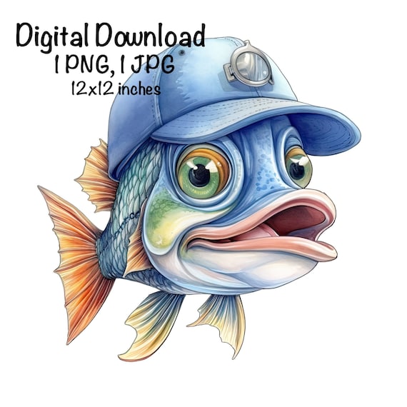 Funny Bass Fish Sublimation Freshwater Clipart Cute Bass Fish