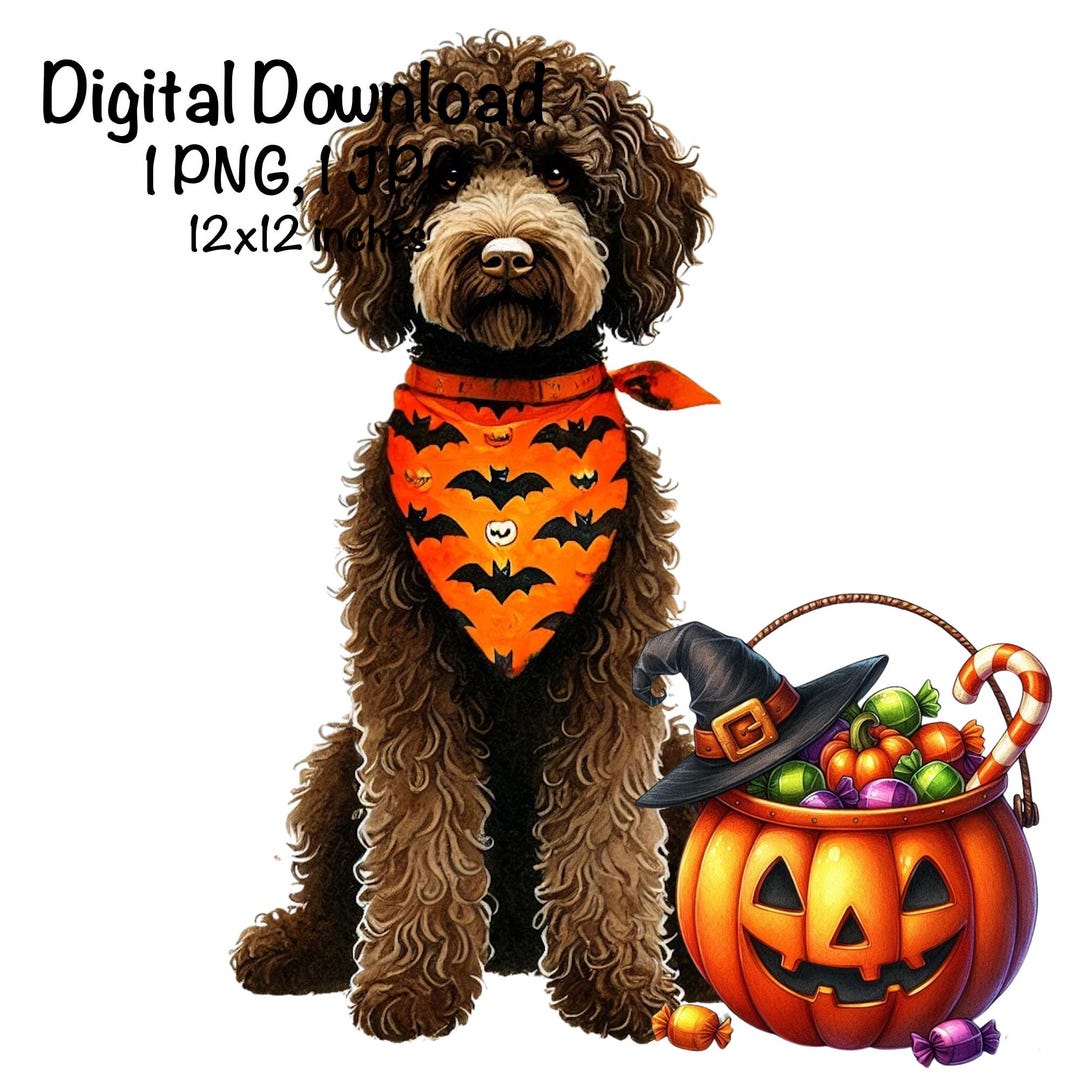 Halloween Goldendoodle Dog Pumpkin Candy Bucket PNG | Haunting Season ...