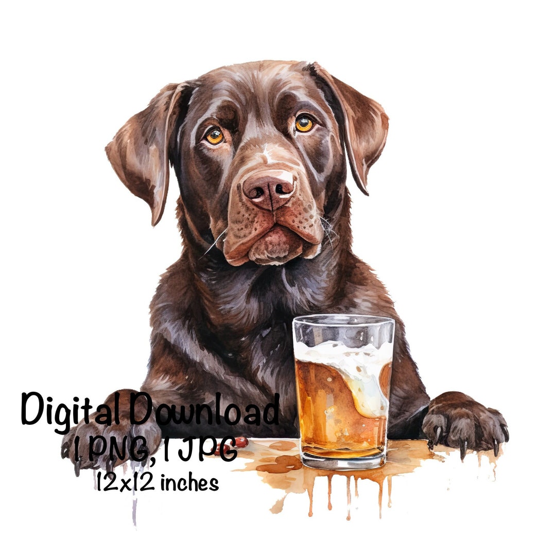 Funny Labrador Dog Watercolor Clipart Drinking a Beer Cute Chocolate ...