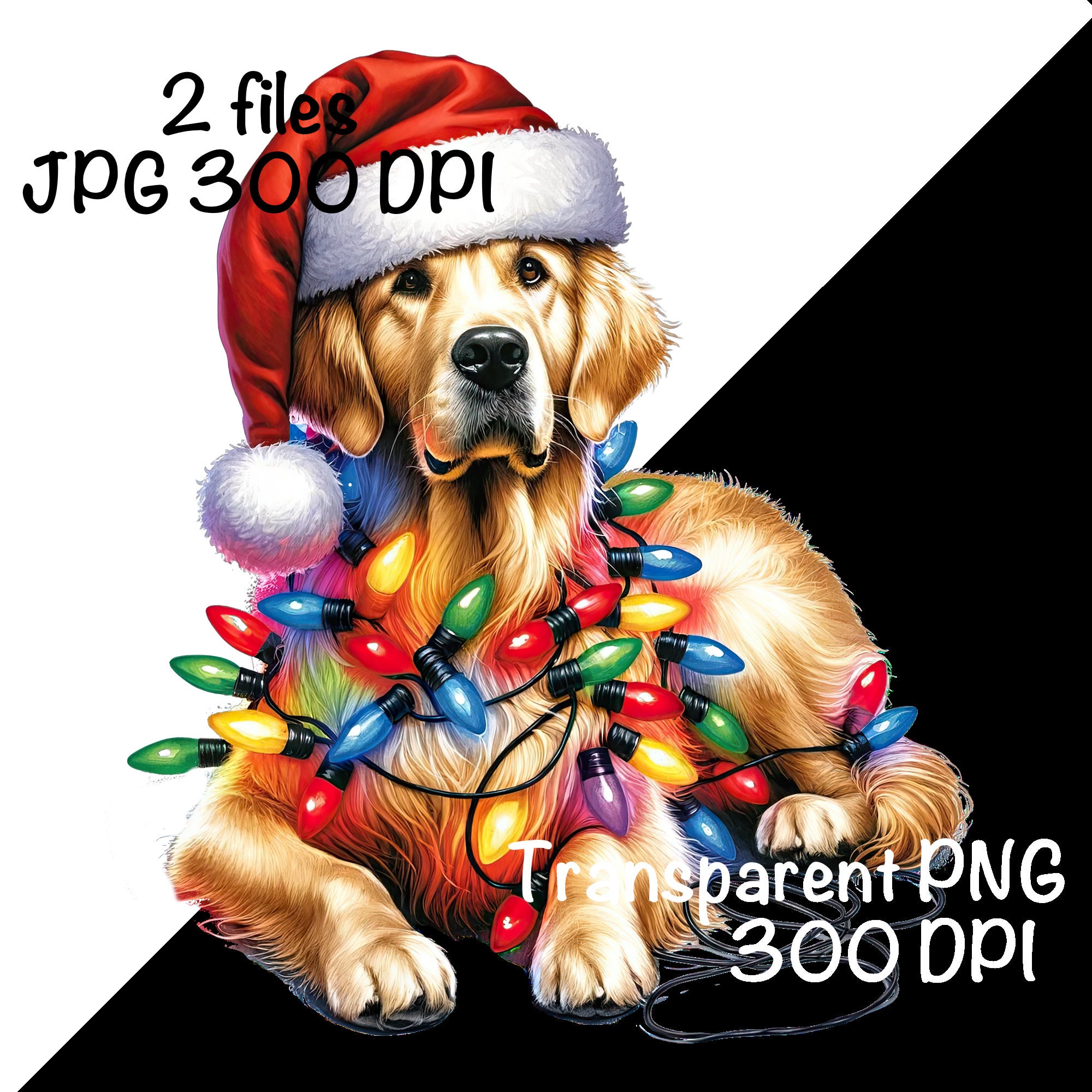 Christmas Golden Retriever Dog PNG Christmas Lights Santa Retriever ...