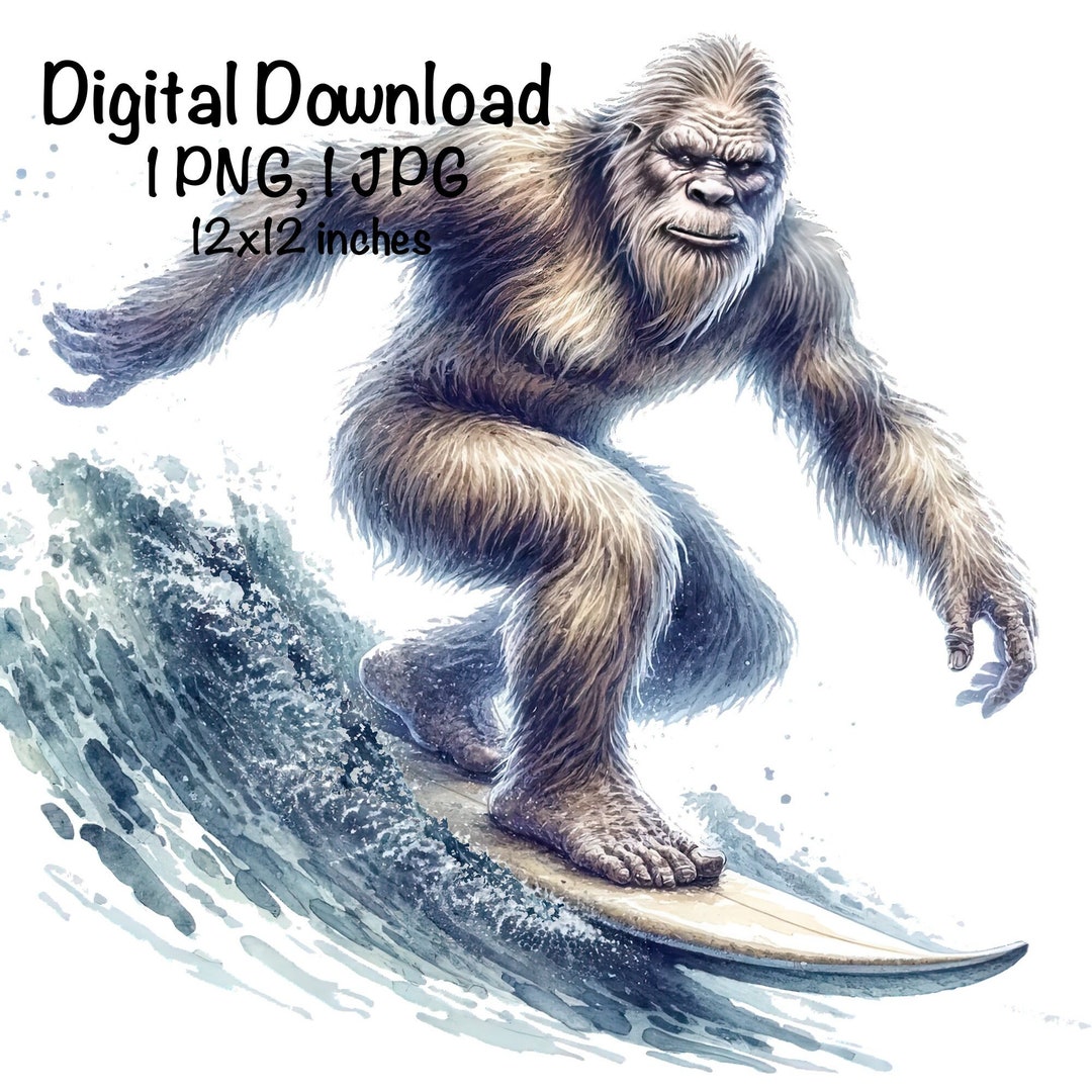 Surfing Bigfoot PNG, Bigfoot Sublimation, Surfer Sublimation, Sasquatch