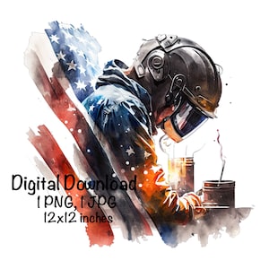 Welder Watercolor Welding Clipart Iron Worker PNG Commercial Use Welding Watercolor Illustration Welder Clipart US Flag Welder PNG Graphic
