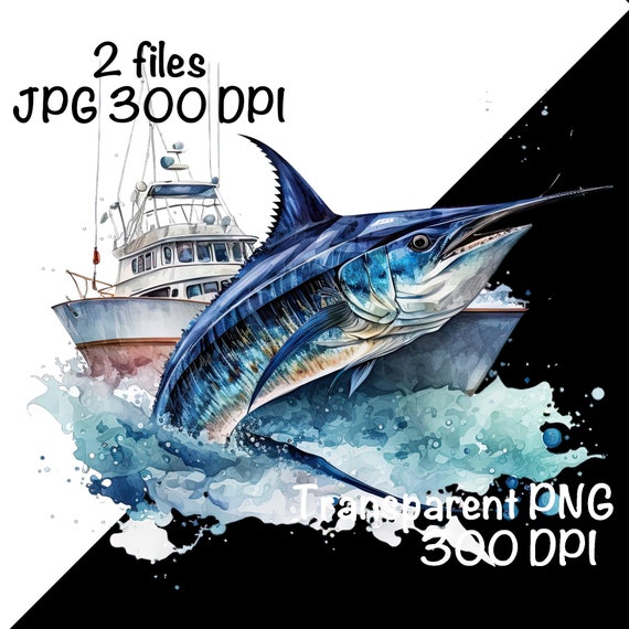 Blue Marlin Fish Watercolor Saltwater Fish Clipart Fish & Fishing Boat PNG  Commercial Use Watercolor Illustration Fishing Fish Fisherman PNG 