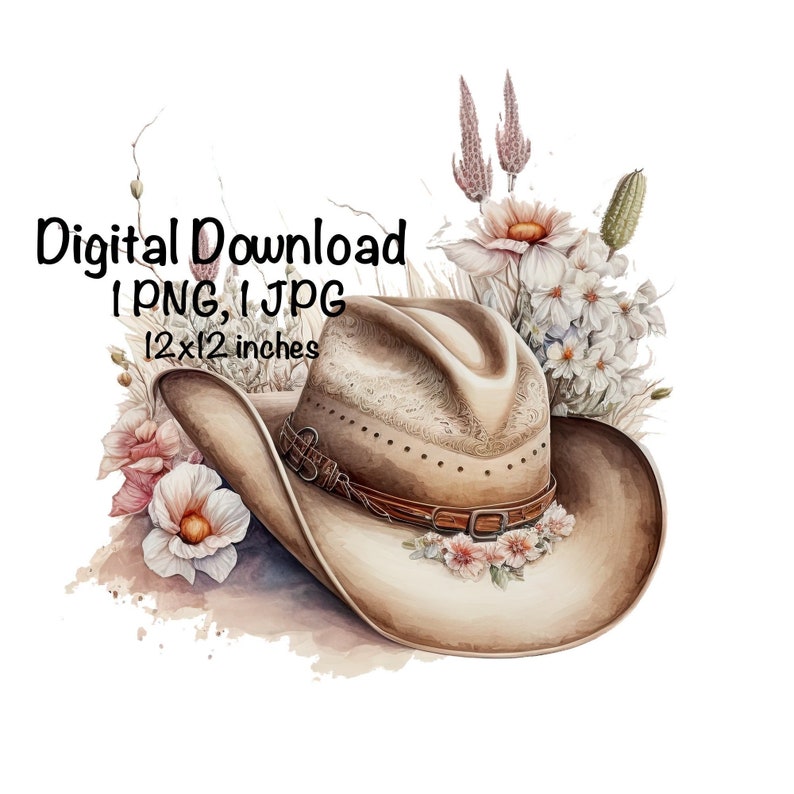 Cowgirl Hat & Flowers Watercolor Country Cowgirl Clipart PNG - Etsy