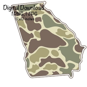 Carte de l'État de Géorgie à Camo PNG | Écusson de la carte GA PNG | Sublimation de chasse | Sublimation camouflage à l'ancienne | Écusson de carte camouflage de l'État de Géorgie png
