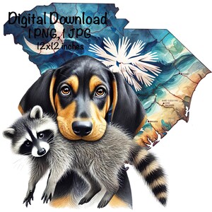 South Carolina Waschbär Jagdhund PNG | Jagd Coonhound Hundekarte | Jagd Sublimation Waschbär Jäger Sublimation | Waschbär Jagdhund PNG