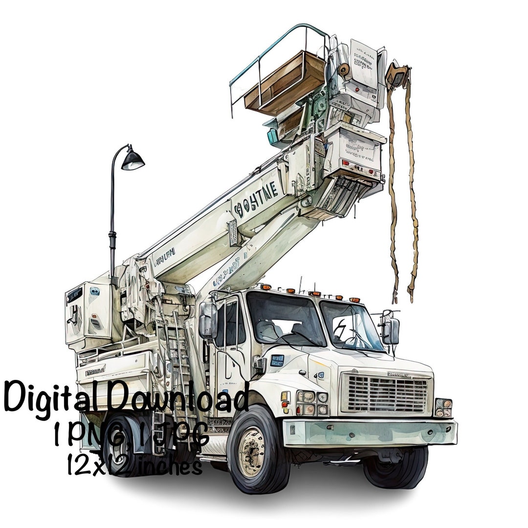 Bucket Truck Watercolor, Lineman Truck Boys Clipart Nursery Décor