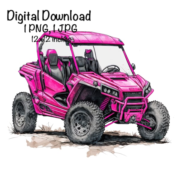 UTV Watercolor, Hot Pink Utility Task Vehicle Boys Clipart Off-Road Motorcycle PNG Commercial Use Racing ATV Outdoor Watercolor Illustration