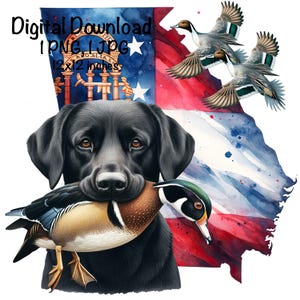 Georgia Duck Jagdhund schwarz Labrador Hund GA Karte Jagd Sublimation Holz Ente Labrador Hund Sublimation Digitaler Download Entenjäger png