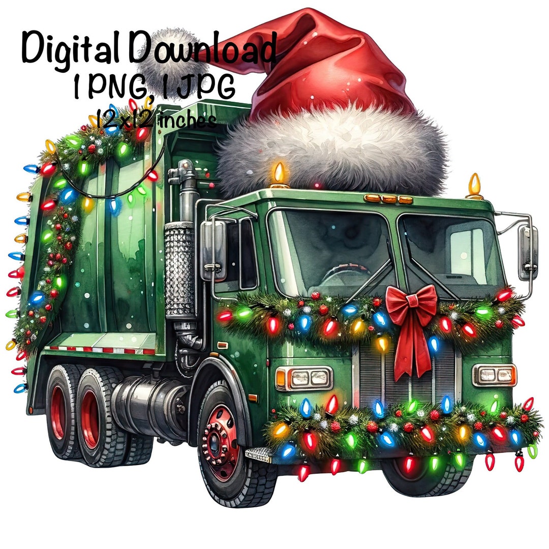 Christmas Recycling Truck Watercolor Green Garbage Trucks Boys Clipart