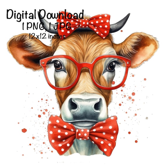 Funny Cow PNG, Cute Dairy Cow PNG Sublimation, Cow Wearing