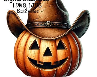 Western Halloween PNG | Howdy Pumpkin PNG | Cowboy Halloween Sublimation | Cowboy Hat Jack-O-Lantern png | Spooky Season | Pumpkin Halloween