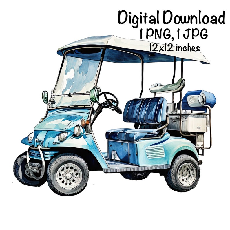 Golf Cart Watercolor Blue Golf Cart Sports Boys Clipart - Etsy