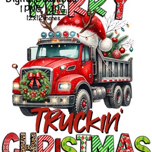 Merry Truckin' Christmas-kiepwagen, png PNGEgg | Sublimatie bouwkiepwagen | Kerstman Grote Rode Vrachtwagen Rendier Vrachtwagen Voertuig Auto Sublimatie