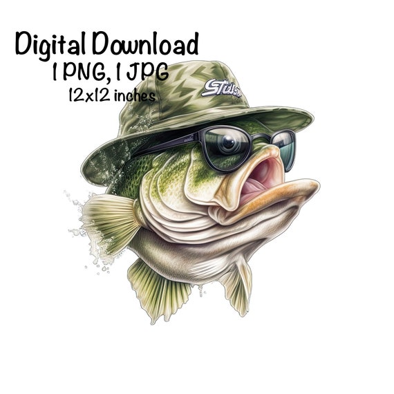 Funny Largemouth Bass Fish PNG Watercolor Saltwater Fish Clipart