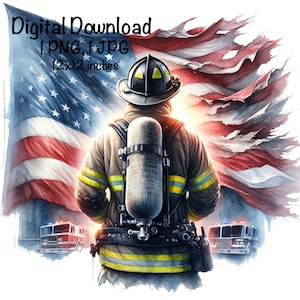 Firefighter Flag PNG Patriotic USA Fireman Flag Clipart American First Responder Commercial Use United States Firefighter Flag Sublimation