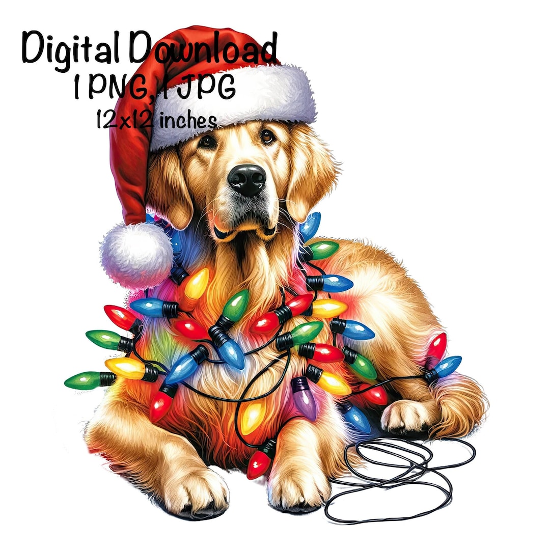 Christmas Golden Retriever Dog PNG Christmas Lights Santa Retriever ...