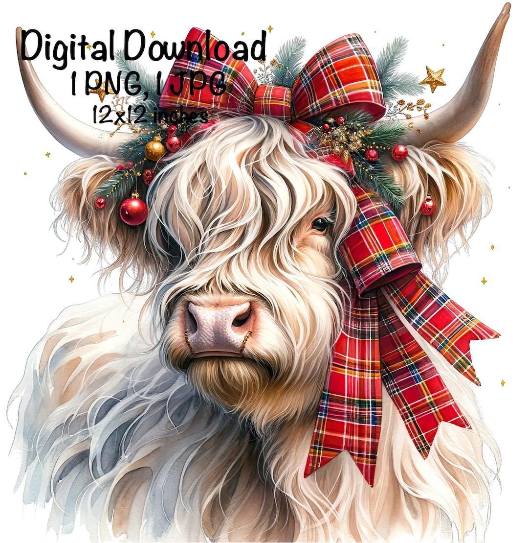 Highland Cow PNG Christmas Cow Clipart Highland Cow Christmas Holiday ...