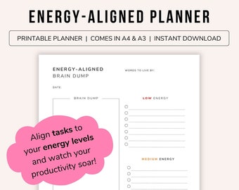 Energy-Aligned Brain Dump Planner — Match Tasks To Your Energy Levels | Brain Dump Planner | Productivity Planner | Printable Planner