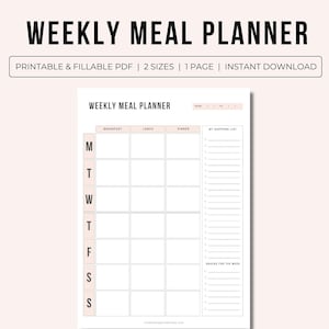 Weekly Meal Planner and Grocery List Printable | Meal Plan Template | Dinner Planner | 7 day Menu Plan | Meal Prep | Family Meal Plan