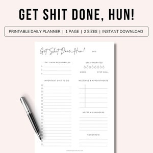 Get Shit Done Printable Daily Planner | Fun &amp; Light-hearted Daily ...