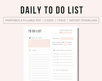 Daily To Do List Printable | Daily To Do List Editable PDF | To Do List 2023 | Daily Planner | Daily To Do List Template | 1 page | A4 & A5