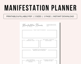 Manifestation Planner Printable | Manifestation Planner Editable | Manifestation Prompts Printable | Manifestation Journal | 1 page | A4/A5