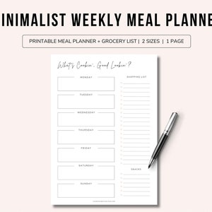 Weekly Meal Planner with Grocery List Printable | Dinner Planner | 7 day Menu Plan | Food Planner | Household Meal Planner | A4/A5 | 1 page