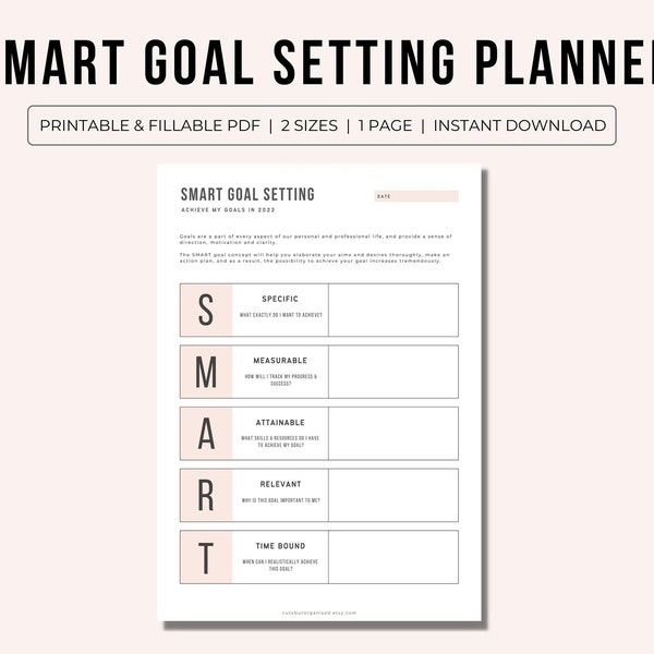 SMART Goal Setting Planner Printable | Goal Setting Planner Editable | Goal Setting Planner | Minimalist Goal Planner Printable | A4/A5
