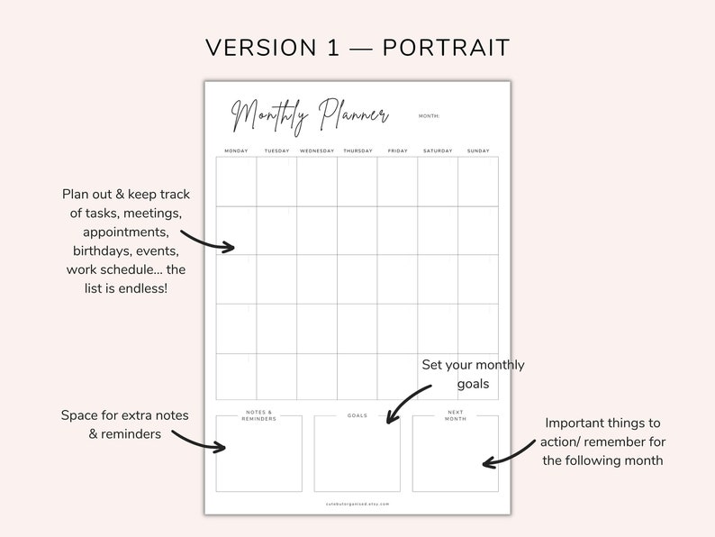 Version 1 - Comes in Portrait - image shows the planner in more detail