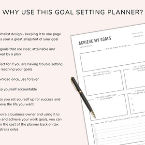 Why use this goal setting planner? Set goals that are clear, attainable and backed by a plan. Perfect for if you are having trouble setting and reaching your goals. Great way to keep yourself accountable, set yourself up for success