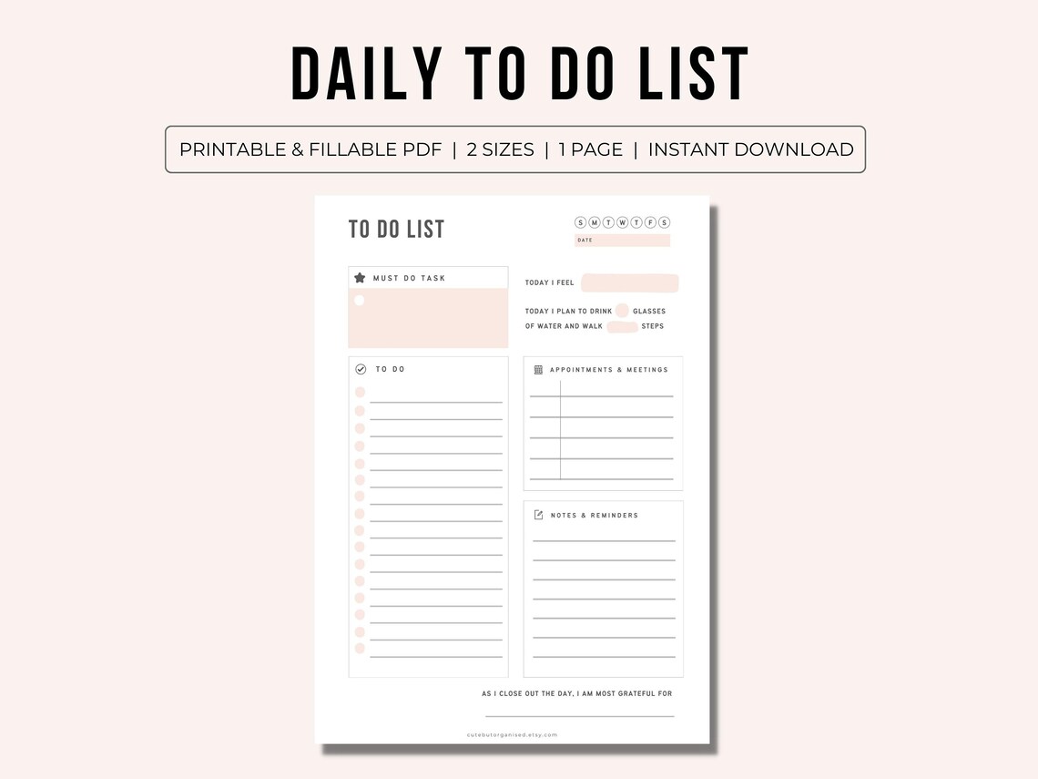 Daily to Do List Printable Daily to Do List Editable PDF to Do List ...