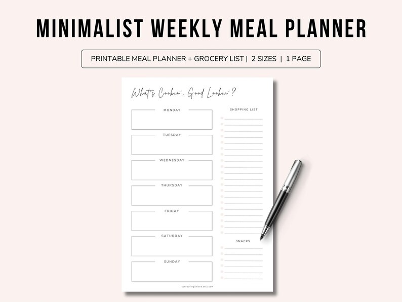 Weekly Meal Planner With Grocery List Printable | Dinner Planner | 7 ...