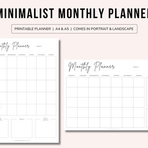 Monthly Planner Printable To Do List | Monthly Organizer | Monthly To Do List | Minimalist Monthly Schedule | Comes In Landscape & Portrait