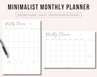 Monthly Planner Printable To Do List | Monthly Organizer | Monthly To Do List | Minimalist Monthly Schedule | Comes In Landscape & Portrait