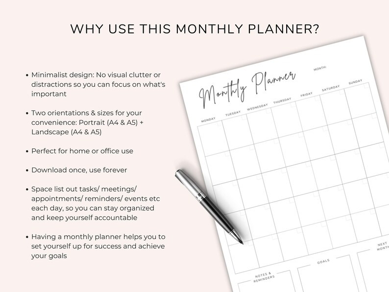 Perfect for home or office, Minimalist design: No visual clutter/distractions so you can focus on what's important, Lots of space to list out all of your tasks,appointments, events, meetings etc each day, so you can stay organized and accountable