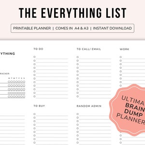 The Everything List — Your Ultimate Brain Dump Companion |  Printable Brain Dump Planner | Priority Planner | Thought Organizer