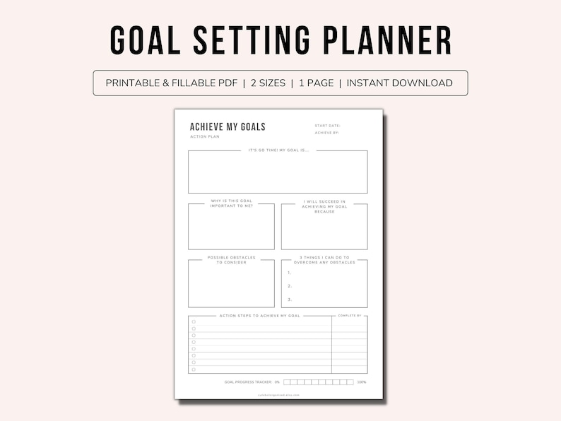 Pu&ograve; includere: Un planner di obiettivi stampabile con sezioni per i dettagli degli obiettivi, i passaggi d'azione e il monitoraggio dei progressi. Il planner &egrave; progettato per aiutarti a raggiungere i tuoi obiettivi.