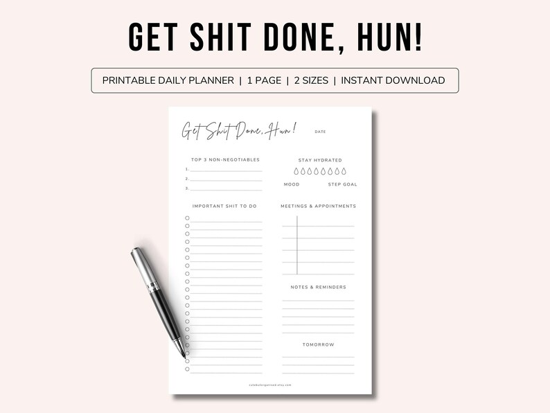 Get Shit Done Printable Daily Planner | Fun &amp; Light-hearted Daily ...