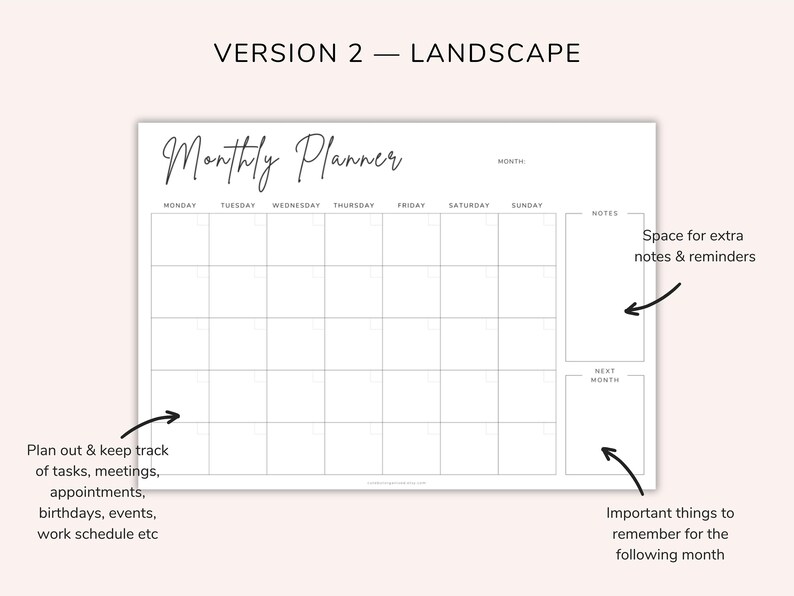 Version 2 - Comes in Portrait - image shows the planner in more detail